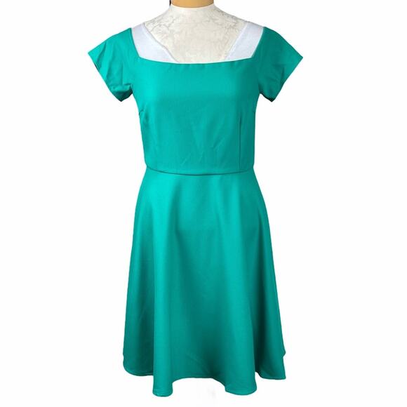Lucy Paris Off The Shoulder Fit and Flare Dress Green Size L - Picture 1 of 9
